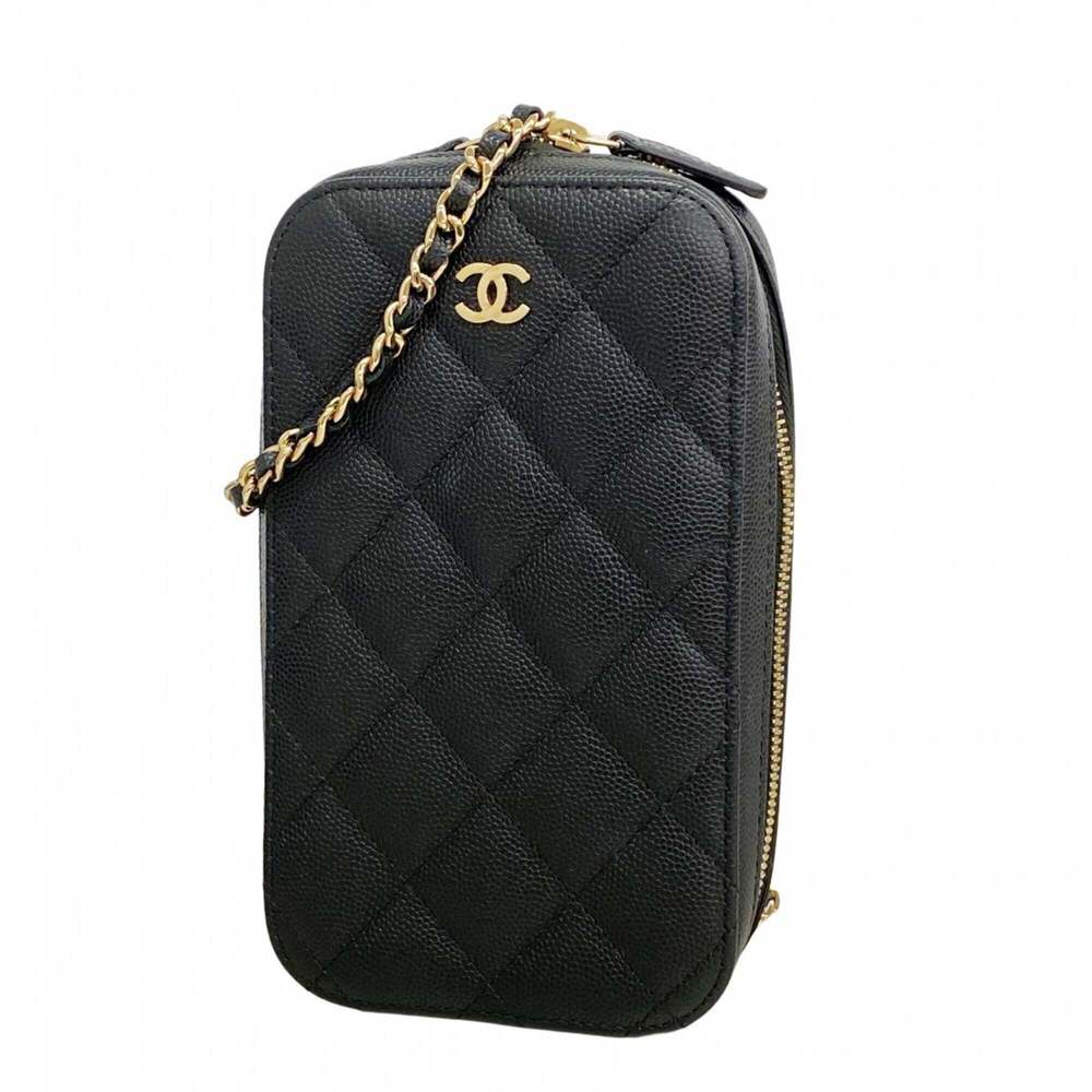 CHANEL Black Caviar Leather Shoulder Bag